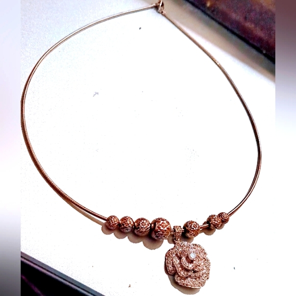 Sterling Silver Big Silver Rose charm design  Chocker Snake design Necklace. - Picture 6 of 6